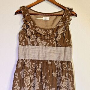 Burlapp Anthropologie Dress M Floral Sleeveless Beige Brown Cotton Made USA